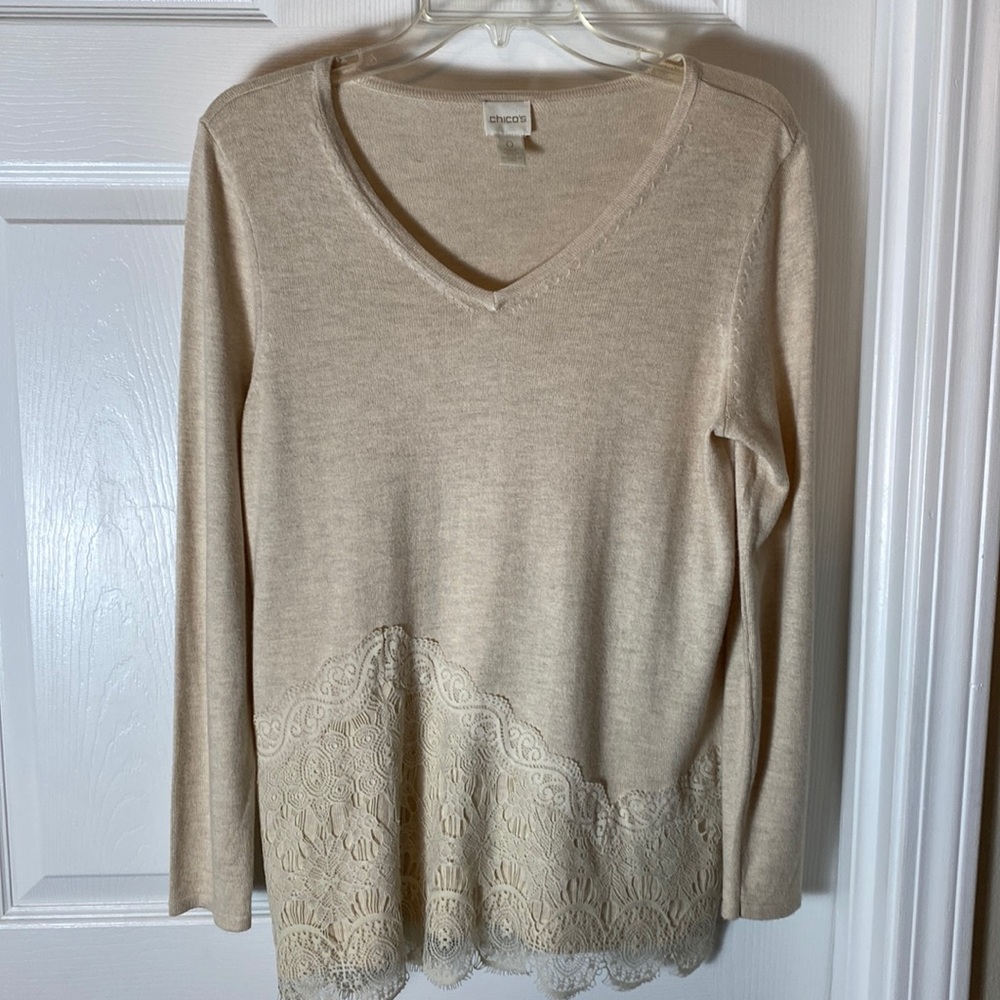 Chico’s Pullover Sweater Long Sleeve Knit with Laced detail design Chico Small